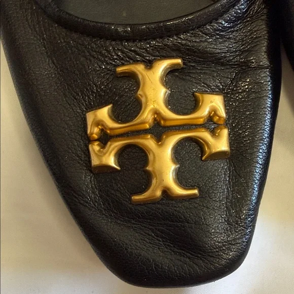 Tory Burch Black Flats with Gold Emblem - Picture 3 of 5
